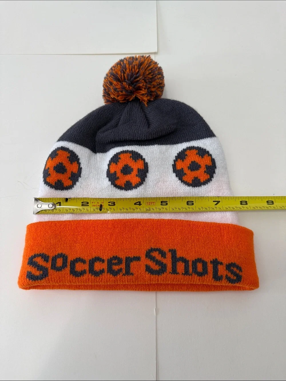 Soccer Shots Kids Orange & White Pom Knit Beanie